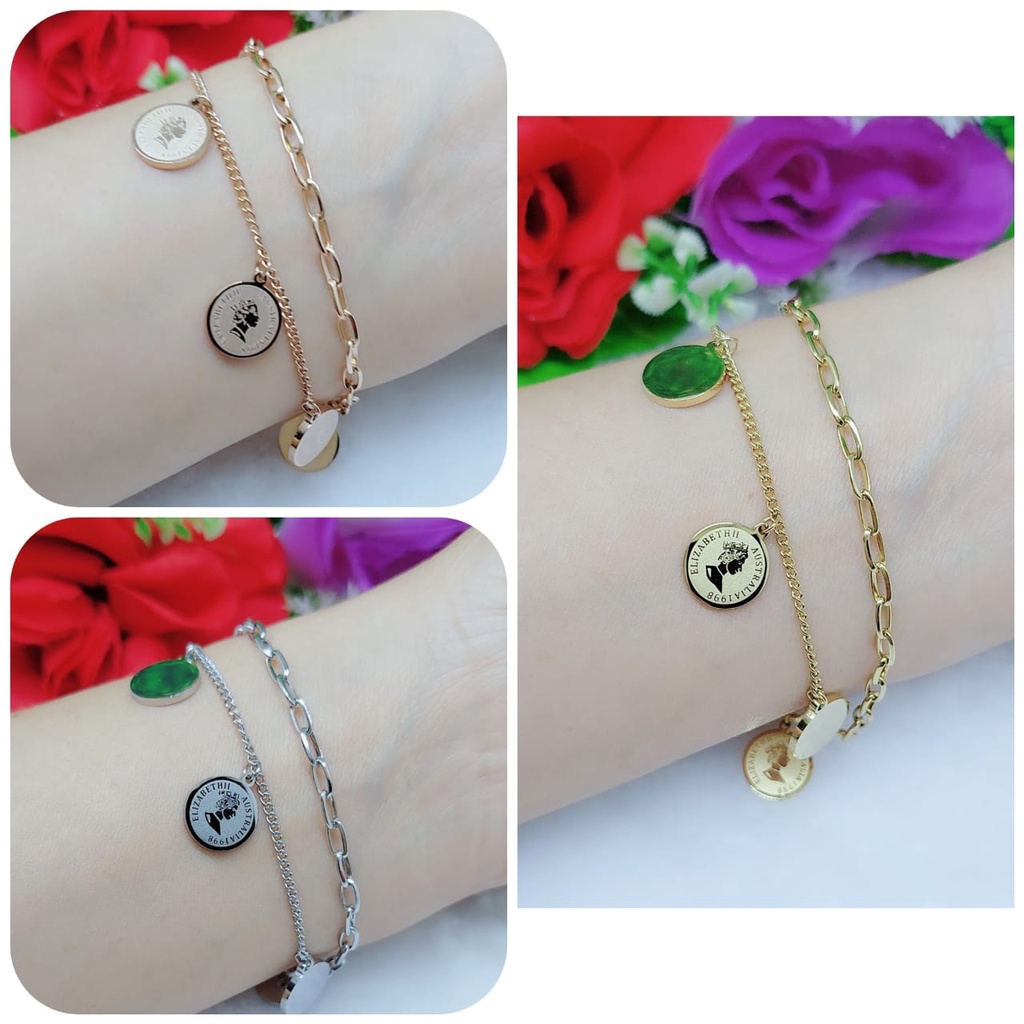 Gelang titanium dobel rantai perhiasa fashion 0421-0423