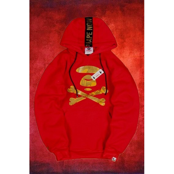 HOODIE AAPE NOW SKELETON GOLD BY BATHING APE RED PREMIUM HIGH QUALITY HYPEBEAST