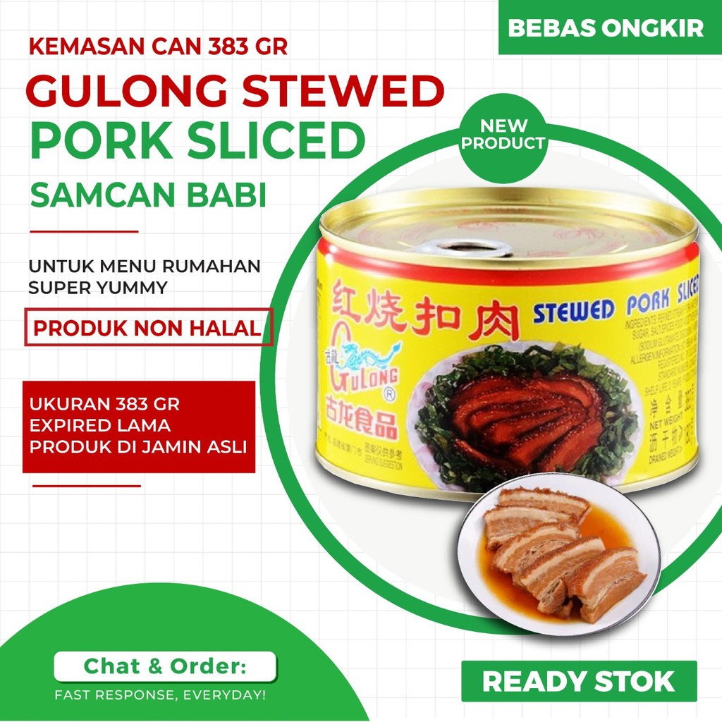 

GULONG Stewed Pork Sliced Samcan/ Daging Samcan babi kaleng non halal