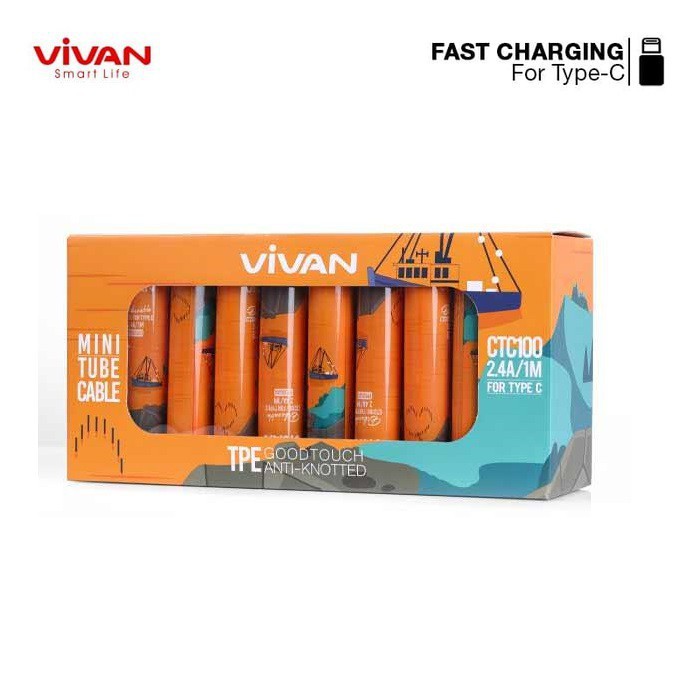 Kabel Data Fast Charging Vivan CTC100 TYPE-C 2.4A (1 Box isi 30 Pcs) - Garanso Resmi 1 Tahun