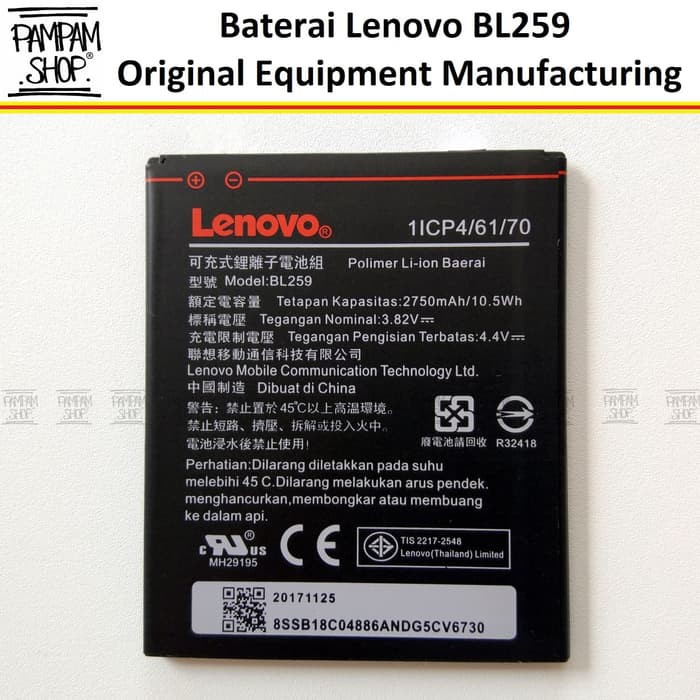 BARU !! Baterai Lenovo BL259 Vibe K5 K5 Plus K5+ Original  Vizz BL 259 Batre