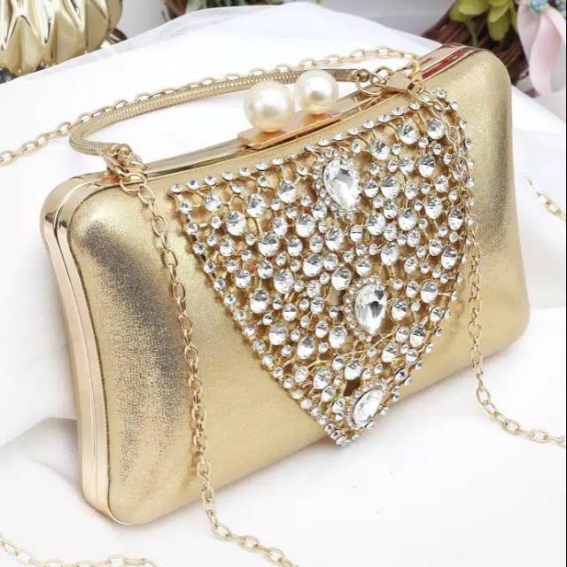 tas pesta clutch pilloe bantal merah coklat brown silver permata batu permata berlian diamond