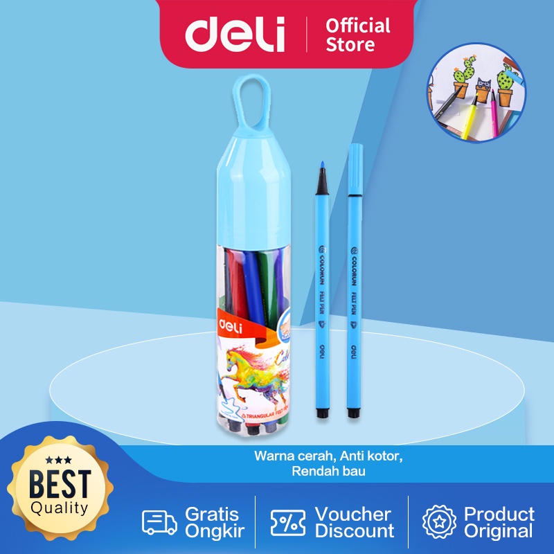

Deli Spidol Warna 1.0mm 12/24/36 Warna Mudah dihapus dengan di cuci untuk penggunaan EC10536