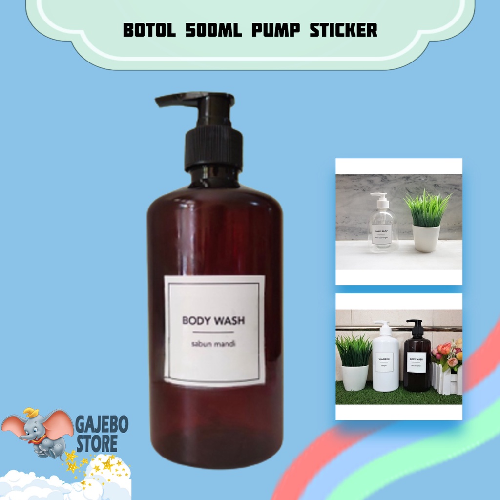 BOTOL REFILL SABUN AESTHETIC / BOTOL SABUN CAIR PUMP LABEL STICKER 500ML