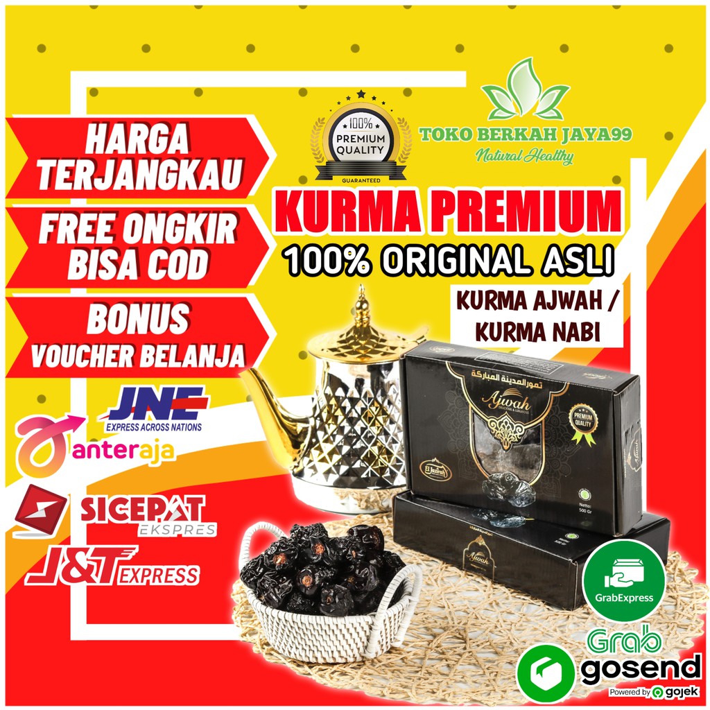 

Kurma Ajwa Ajwah Azwa Nabi Asli El Jazirah Original Madinah Premium Grade A Kemasan Box 500 Gram