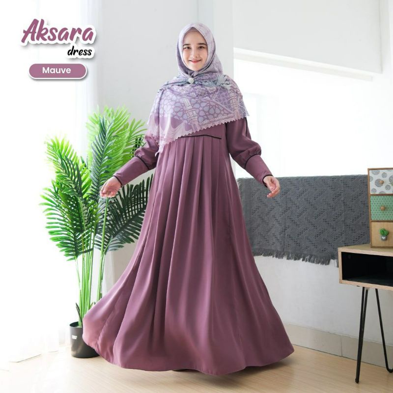 FREE KAOS KAKI PREMIUM READY HANYA DRESS AKSARA ELBINA HIJAB - GAMIS MURAH SYARI - DRESS MURAH SYARI