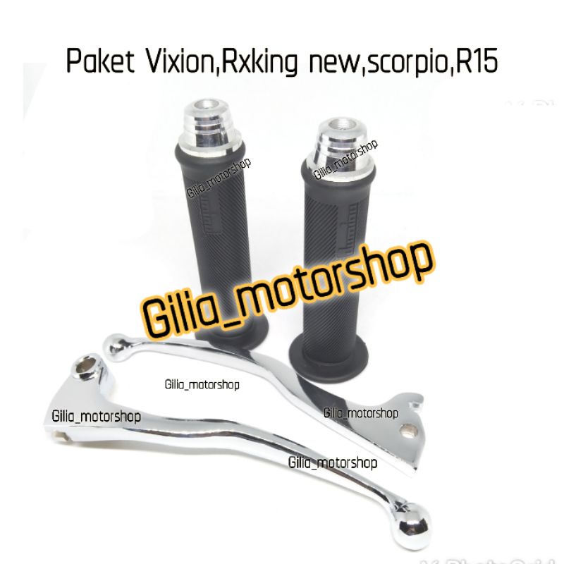 Paket Variasi Motor Handle Silver  Plus Handgrip bulu Jalu Stang Silver Vixion ,Tiger,Beat ,Scoopy dll