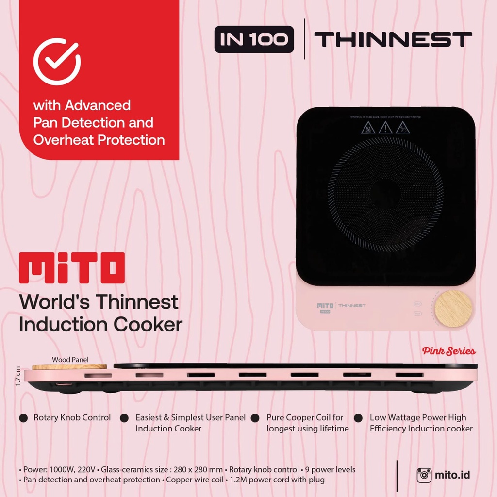 MITO IN 100 PINK / INDUCTION COOKER / KOMPOR INDUKSI / IN100PK