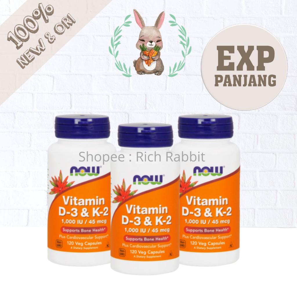 Now Foods Vitamin D3 & K2 D3 K2 120 Veg Caps 45 Mcg Supports Bone Health Vitamin Tulang Sehat