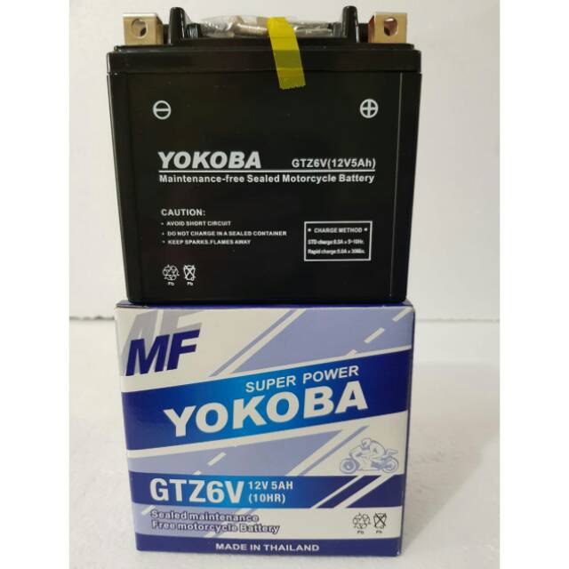 Aki accu kering non cairan motor honda suzuki yokoba gtz6v 12v 5ah made in thailand hanya bisa dikir