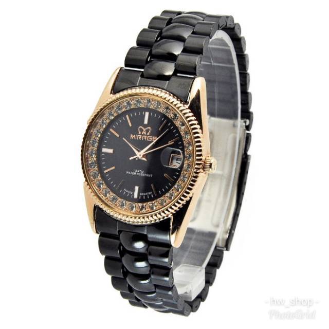 Jam Tangan Pria Cowok Mirage Permata Black RoseGold Original