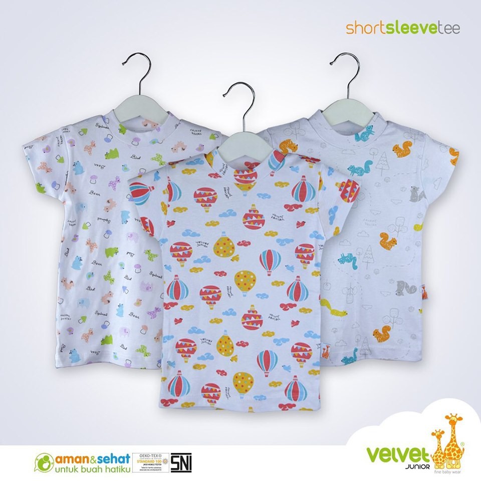 Velvet Junior Oblong Bayi Pendek Print Baju Anak Atasan Kaos Harian laki laki perempuan tokozifa25