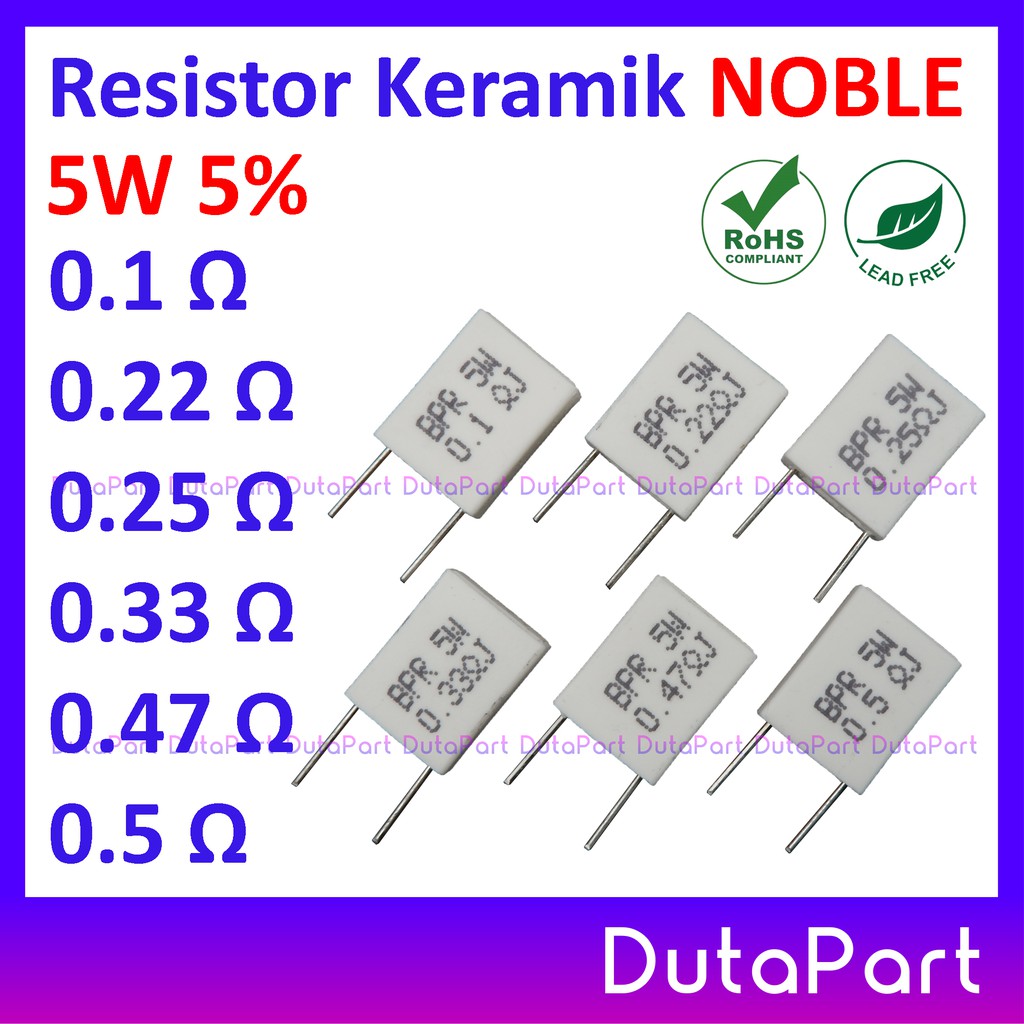 Resistor Keramik NOBLE NOBEL Vertikal 5W 5% Kapur 5Watt 5 Watt PILIH UKURAN