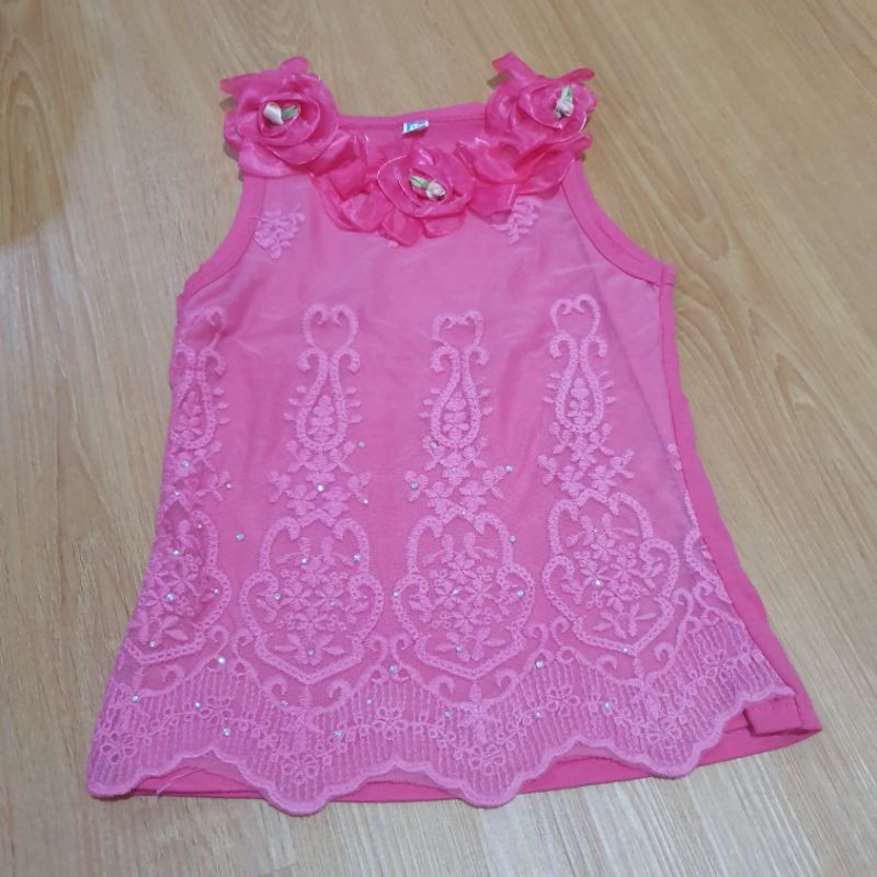 Baju kaos tank top anak perempuan motif bunga