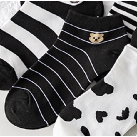 MURMURE.ID | KAOS KAKI WANITA MOTIF KARAKTER CUTE KAOS KAKI PENDEK MOTIF SEMATA KAKI IMPORT MURAH-MONO - BLACK STRIPES