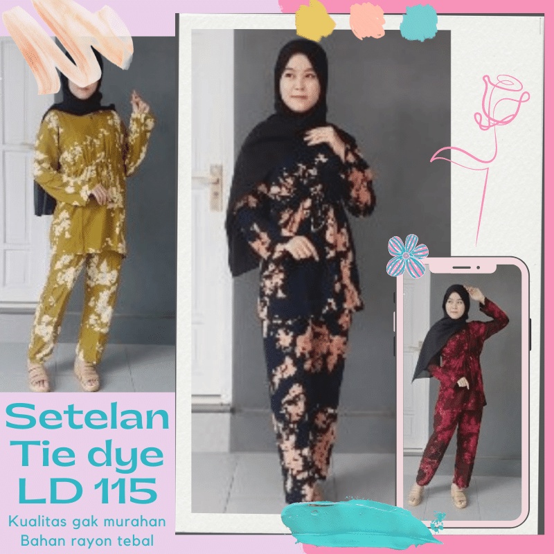 Tie Dye Tiedye Set Tie Die Tiedie One Set Busui Setelan Lengan Panjang Bahan Rayon Tebal Adem