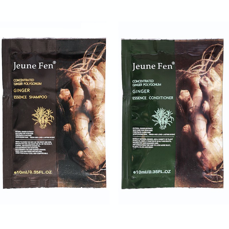 JEUNE FEN Travel Size Ginger Shampoo And Conditioner 1Set @10Ml -Anti Rambut Rontok, Anti Ketombe Rambut Rusak