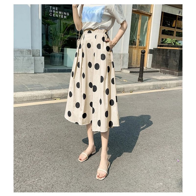 MDLV ~ 5124 POLKA MIDI SKIRT ROK POLKADOT ROK PANJANG CEWEK LONG SKIRT ROK COTTON FASHION IMPORT