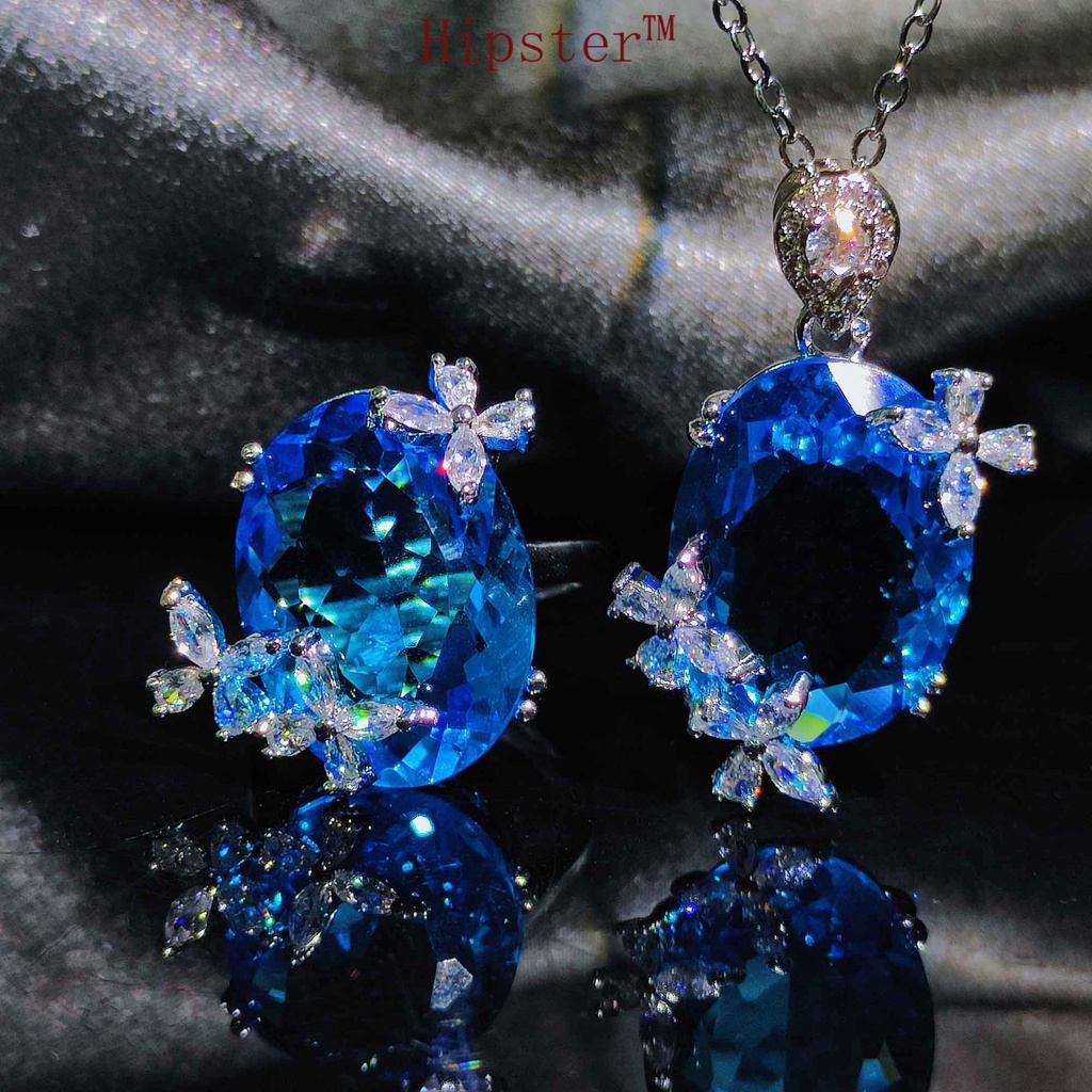 Gao Ding Jewelry Butterfly Opening Ring Aquamarine Necklace Pendant