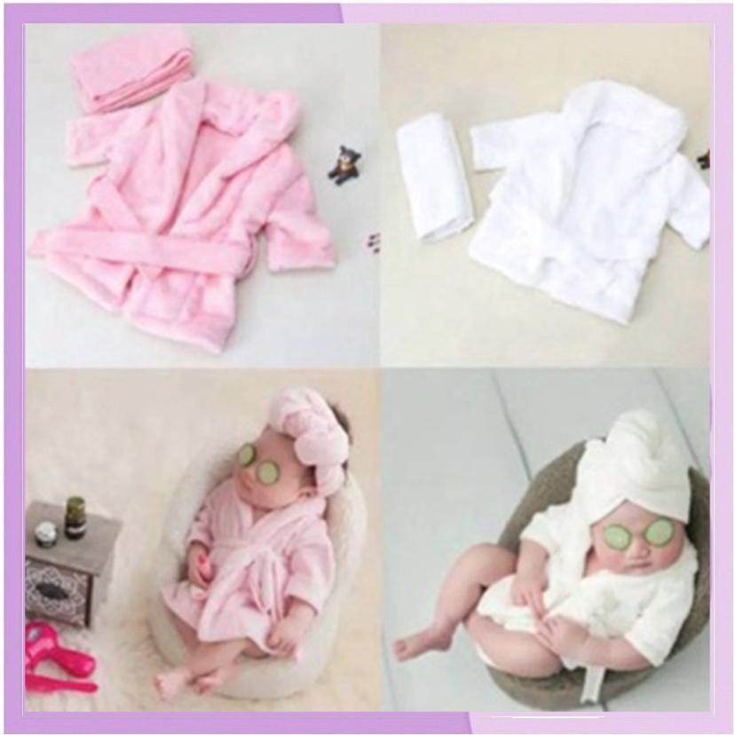 Kostum Handuk Bayi Baru Lahir Fotografi Newborn (1 Set Handuk + Jubah Mandi Bayi) untuk Foto