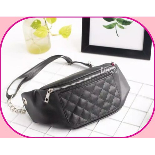 TAS WANITA WAIST BAG (KOTAK) - Hitam