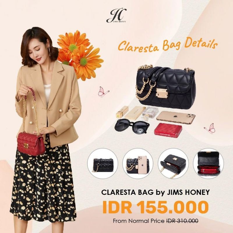 TAS SELEMPANG WANITA EXCLUSIVE JIMS HONEY JH CLARESTA BAG FREE EXCLUVISE BOX KADO CANTIK WEDDING TAS LEBARAN KADO LEBARAN IDUL FITRI