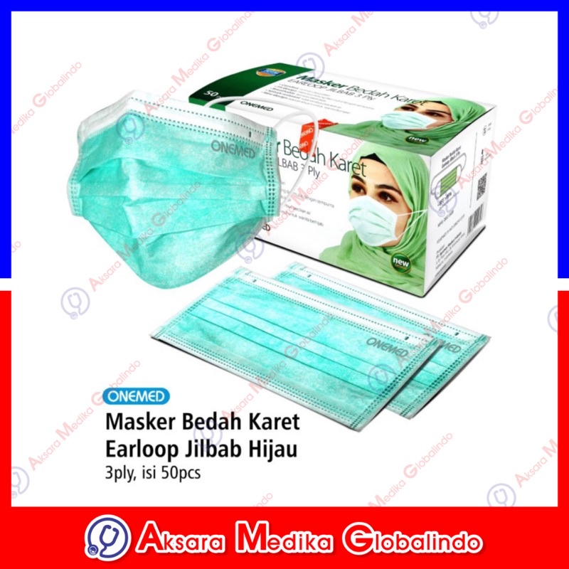 Masker Medis Hijab/Jilbab Headloop OneMed Box 50pcs Masker Hijab