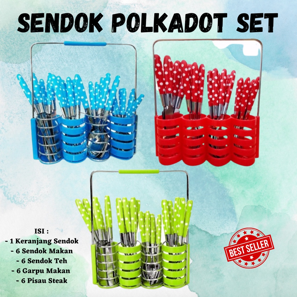 GRATIS PACKING BUBBLE!! SENDOK POLKADOT SET MOTIF CANTIK ISI 24 PCS