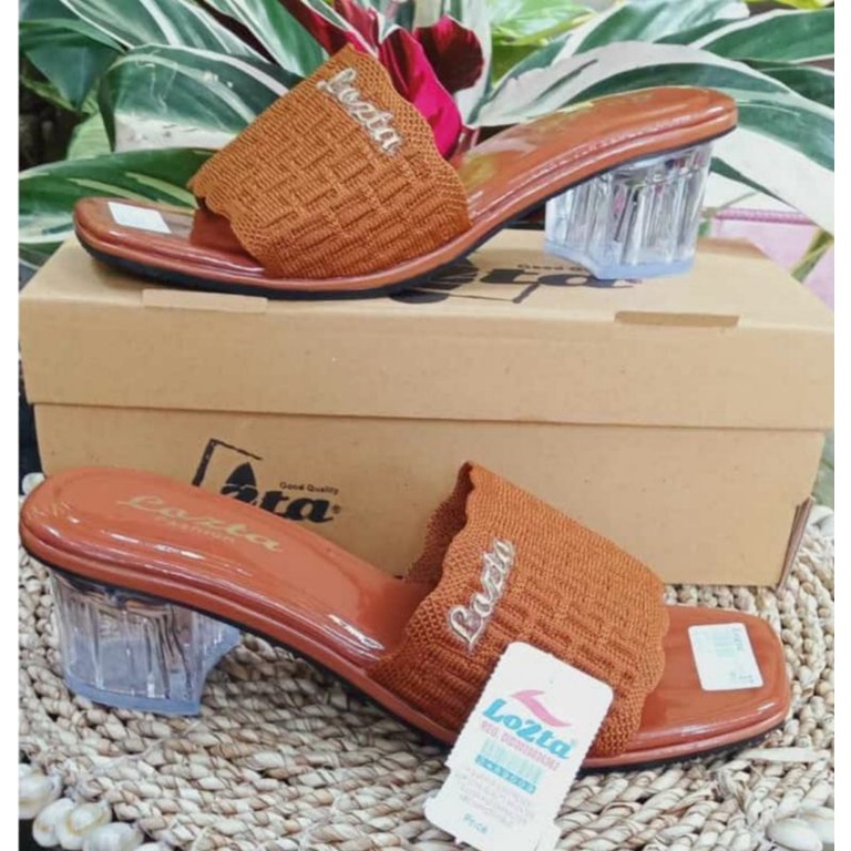 OBRAL wedges calbi merk star hogi hils 3cm dan hils 5cm/sandal cewek murah/wedges murah/wedges terlaris/sandal wedges cewek-Losta kaca tan