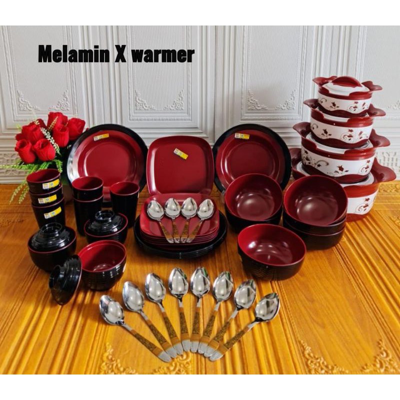 MELAMIN DINNER SET 30 PCS+ WARMER FOOD SET FREE SENDOK BATIK