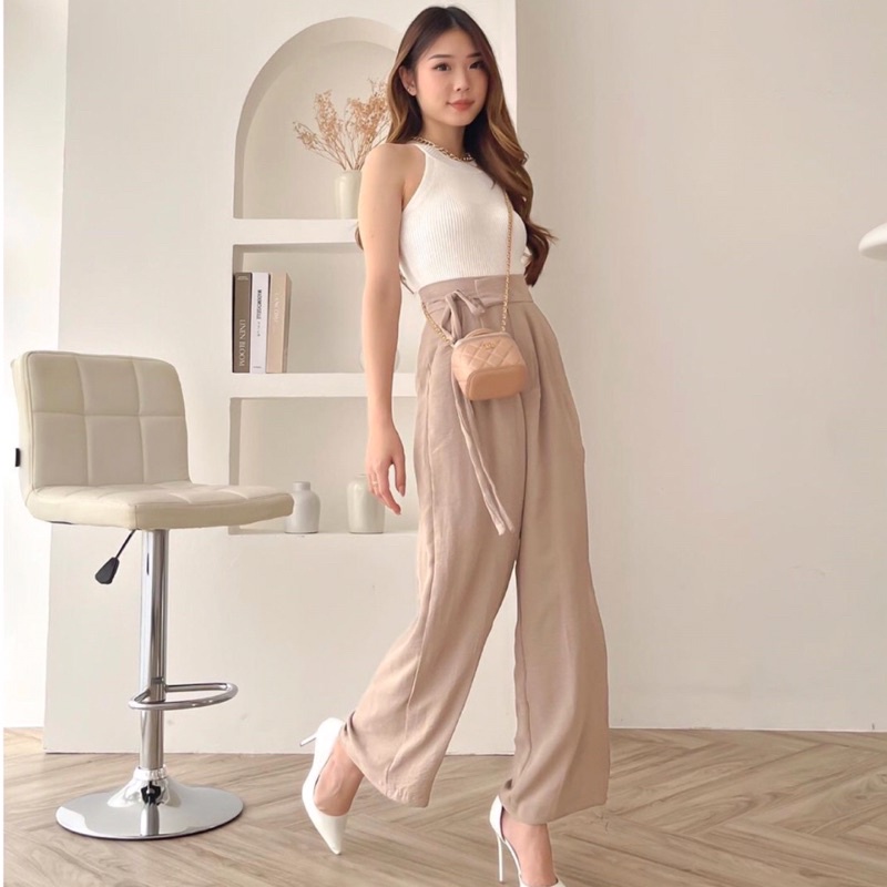 LAZA TIE RIBBON CULLOTES KOREA LONG PANTS / CELANA KULOT WANITA PREMIUM / CELANA KERJA PANJANG FORMAL LILAC , SAGE GREEN WANITA - HADIAH ATAU KADO ULTAH CEWEK