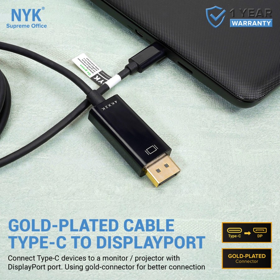 NYK Kabel Type C to Display Port Gold Plate 4K