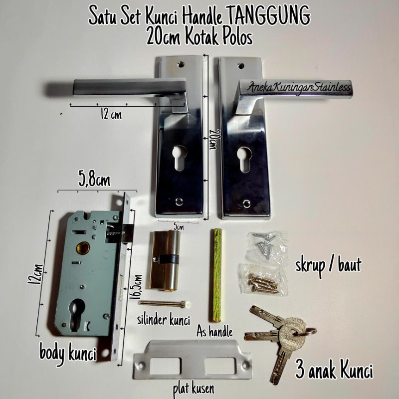 handle pintu kunci set / handle pintu set / kunci pintu rumah ukuran tanggung kotak rintik