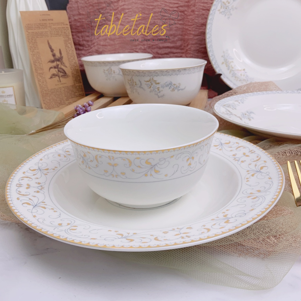 Bone China Tableware Plate and Bowl / Piring Mangkok Makan Bone China Porcelain Classic