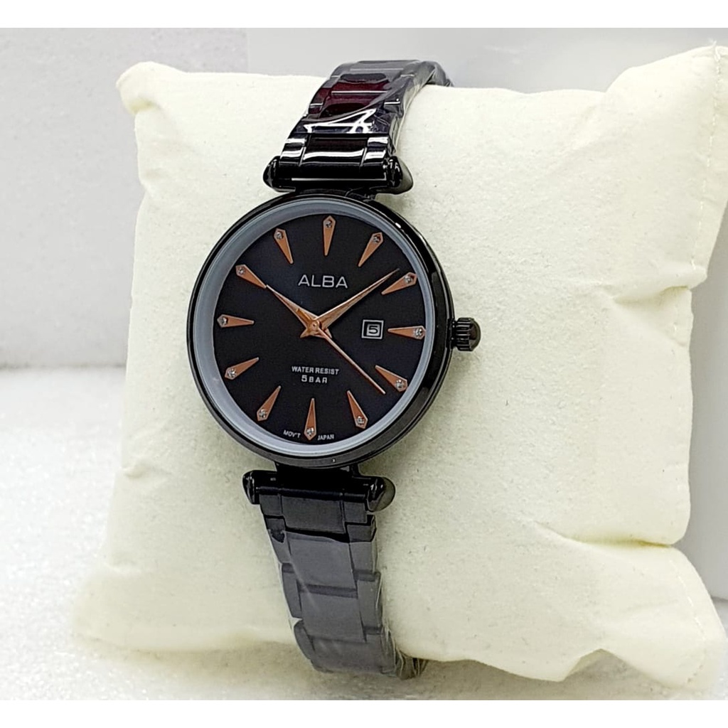 Jam Tangan Wanita Fashion Alba C6853T Tali Rantai Tanggal Aktif Free Box &amp; Baterai