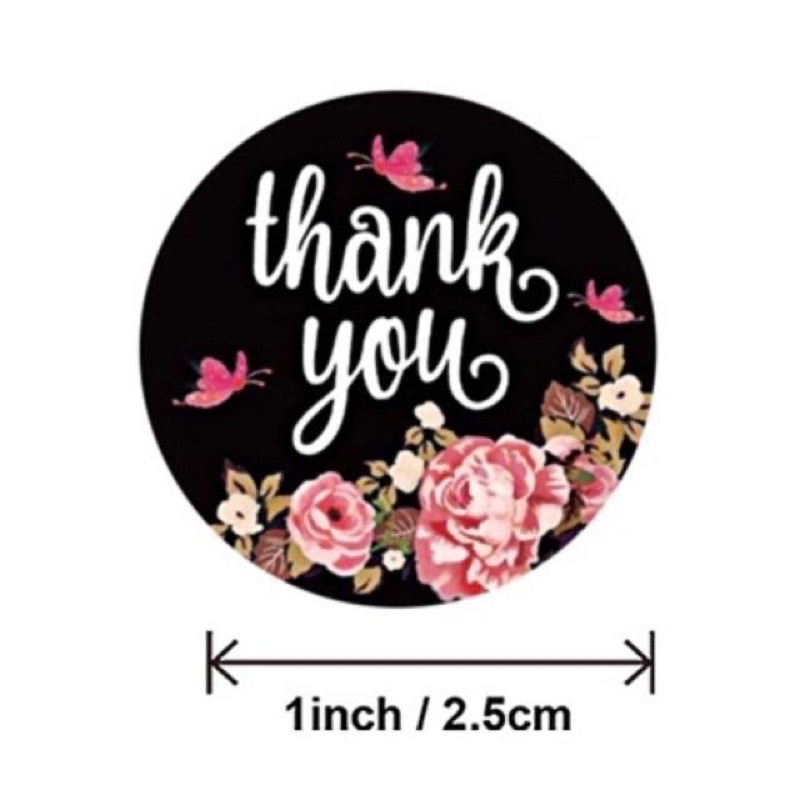 (50pcs) Stiker Thank You Bulat size 2,5cm / Thank You stickers Olshop etc-Black flower kupu