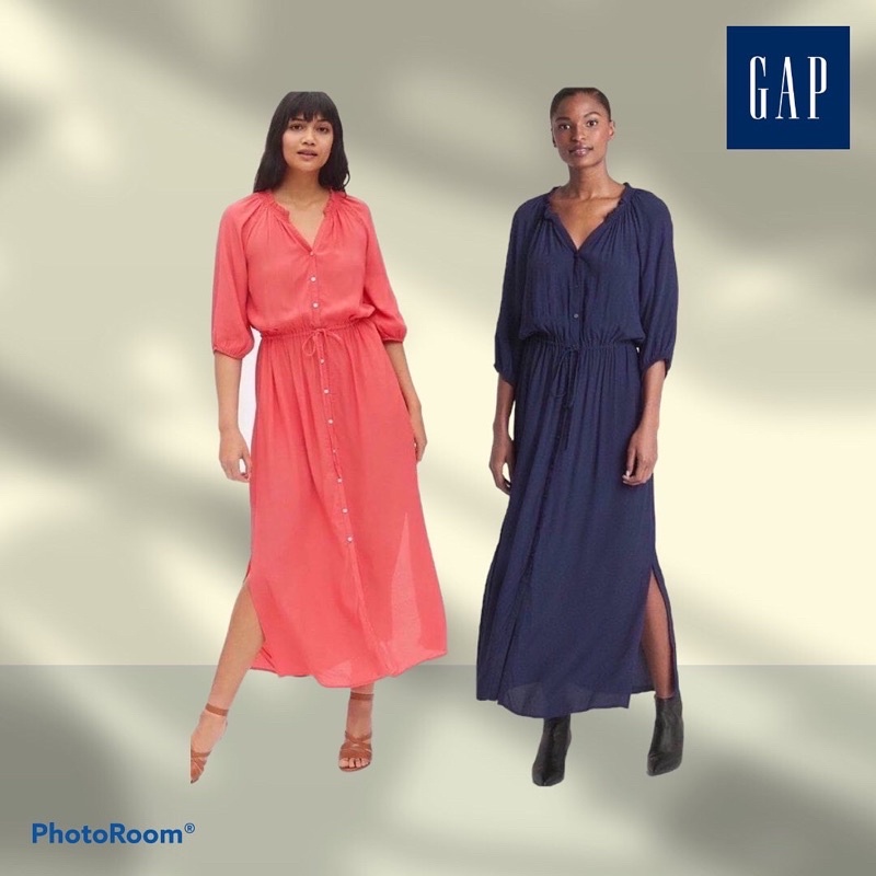 Gap maxi shirt dress navy coral size M