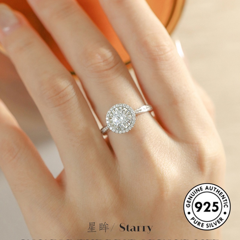 Cincin Berlian Bulat Bahan S925 Silver Untuk Wanita