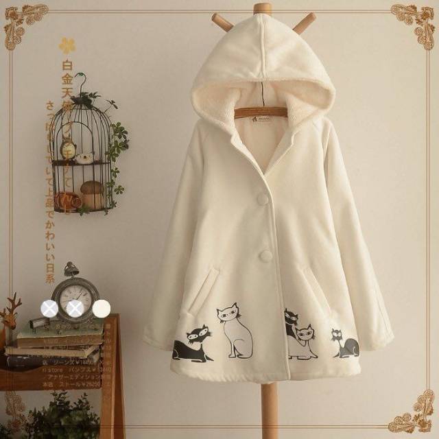 Sitting Cat Coat Jaket Lucu Kawaii Kucing Harajuku