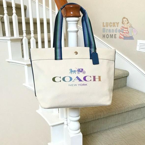 Bag Canvas - Tas Coach Tote Canvas With Rainbow Horse And Carriage Logo Original