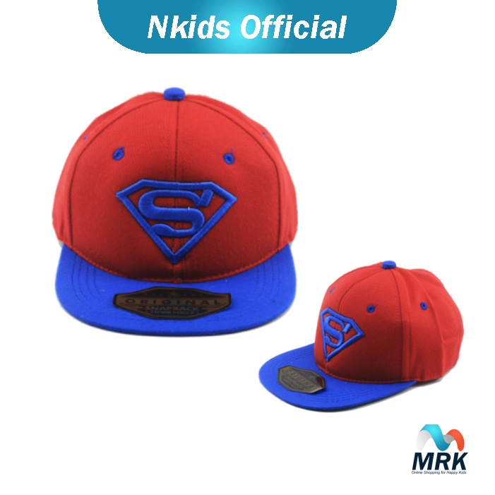 Topi Anak Laki-laki Katun Rapel Tebal Bordir dengan Dus Box-SUPRMN MERAH BIRU