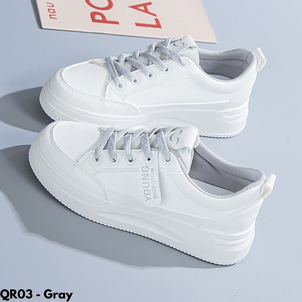 SEPATU SNEAKERS WANITA PUTIH NYAMAN CASUAL LARI TERBARU KULIT KEKINIAN GAYA KOREA SIMPLE QR03 MEWAH