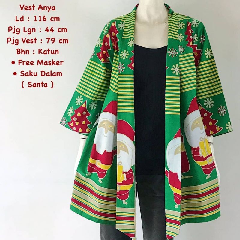 Blouse atasan wanita hijau natal sinterclas hijau kuning biru