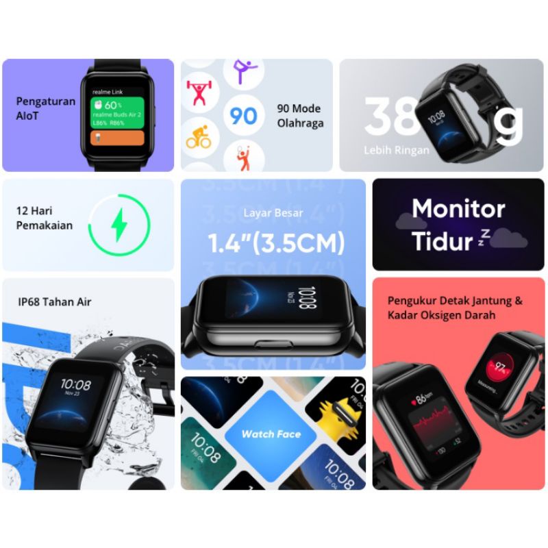 Realme Watch 2  Smartwatch Realtime Monitor Detak Jantung | Oksigen