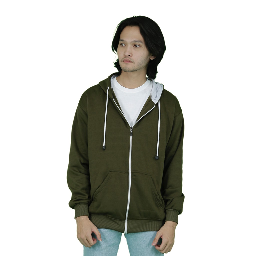 Jaket Hoodie  Zipper Hijau  Army  Olive Fleece Premium 