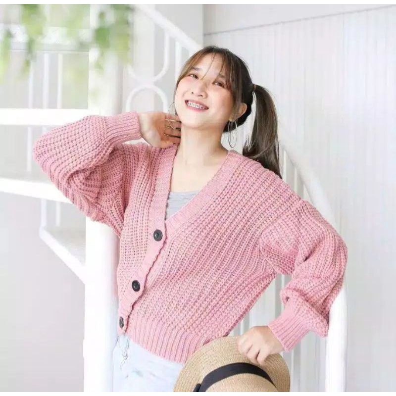 Cardigan Rajut Crop Oversize Premium basic outwear (7 GET) kardigan rajut kro cardigan krop kancing tebal