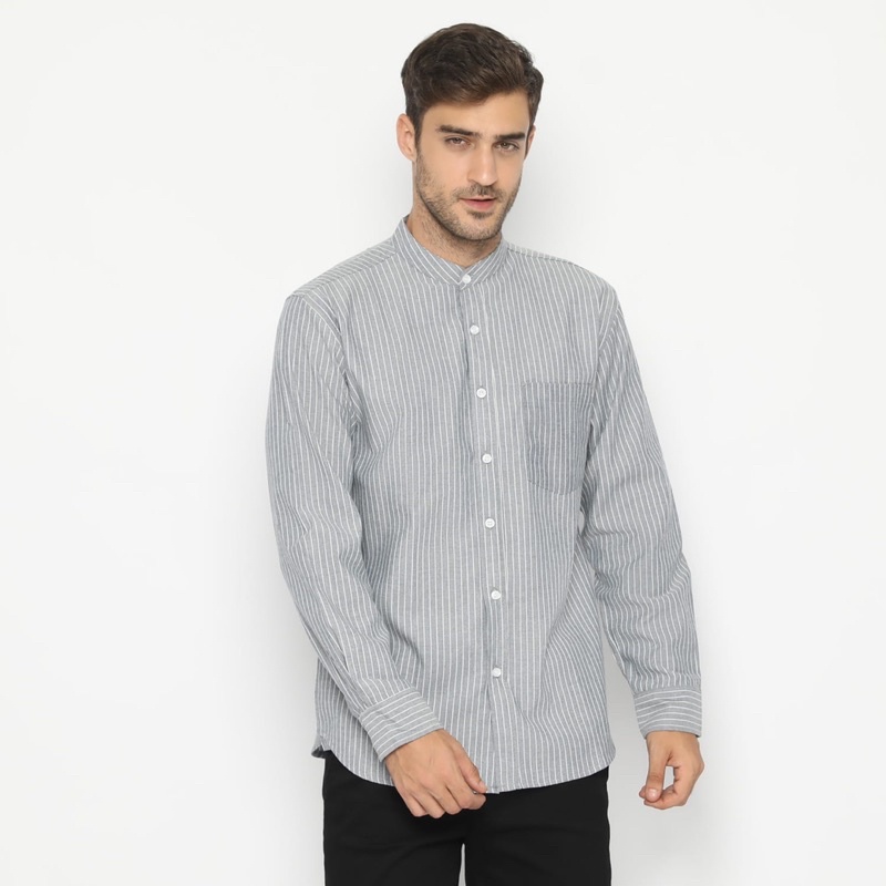 Code Male Kemeja Pria Shanghai Garis Oxford Panjang Biru