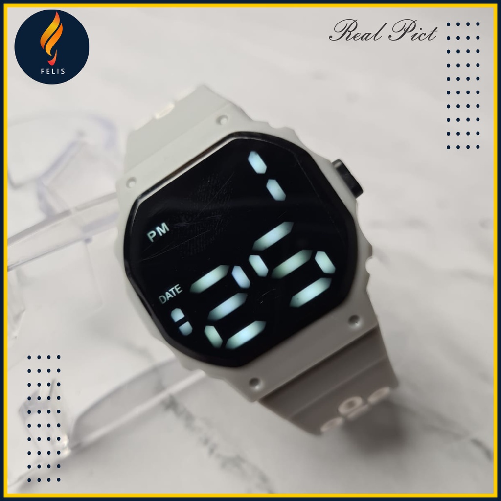 JAM Tangan Pria Wanita Digital Anti Air Trend Terbaru 2021 Jam Tangan Cewek Casual Main Kecil Elegan Murah F020-Digital New Abu