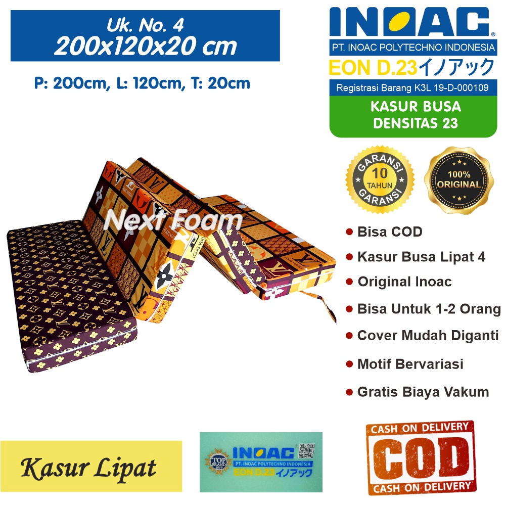 Kasur Busa Lipat Inoac Ukuran No 4 200x120x20 cm Tebal 20 cm EON D23 ORIGINAL INOAC Garansi 10 Tahun