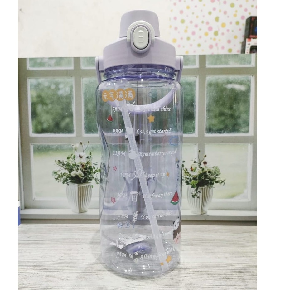 Botol minum Jumbo 2 LITER Motivasi Penanda waktu Tritan Quifit Handle BENING 2000ML FREE STIKER-UNGU